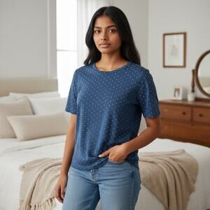 Time and Tru Polka Dot Navy Blue Top Womens XL Casual 100% Cotton Everyday Wear